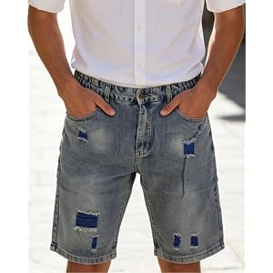 Plus Size Men's Denim Shorts, Casual Loose Fit Knee-Length Denim Bermuda Shorts