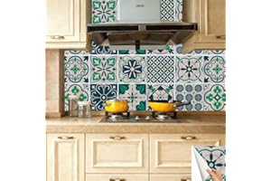 48 Pcs Mediterranean Style Peel and Stick Wall Tile Decals - Waterproof Vinyl Stickers for Kitchen Backsplash, Bathroom, Stai