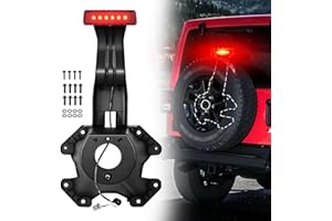 FILTERUP Spare Tire Holder Bracket with 3rd High Mount Brake Light & Wiring Harness, Screws Compatible with Jeep Wrangler JK 2007-2018 Tire Carrier Rack Replace# 55397217AJ, 68048581AA (Red Lens)