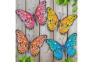 DAOGTC Metal Butterfly Wall Decor - 9.5" Outdoor Fence Wall Art Decor, Hanging for Garden Yard Living Room Bedroom Patio Balcony,Gift for Family Friends(4 Pack)