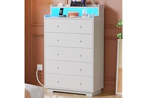 5-Drawer Dresser with RGB LED Light Shelf Modern Bedroom Chest of Drawers with Deep Storage, Phone/Tablet Charging Space, Ant