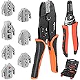 KF CPTEC Crimping Tool Set 9 PCS - Ratcheting Wire Crimper with Interchangeable Jaws for Heat Shrink, Open Barrel, Insulated