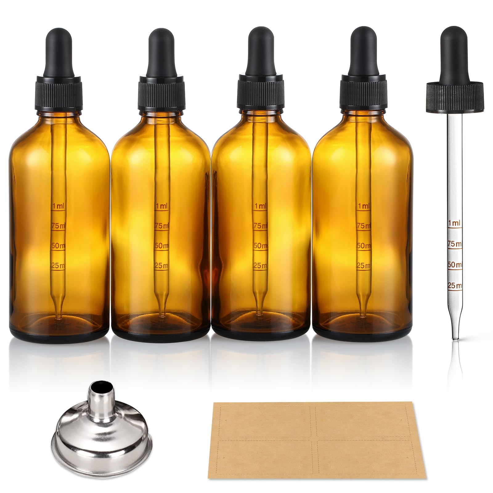 Photo 1 of 4 oz Dark Amber Glass Dropper Bottles with Measured Dropper, 4 Pack- 120ml Thick Tincture Bottle with Measurement Eye Droppers, Leakproof Essential Oils Bottle for Health, Personal Care & Beauty