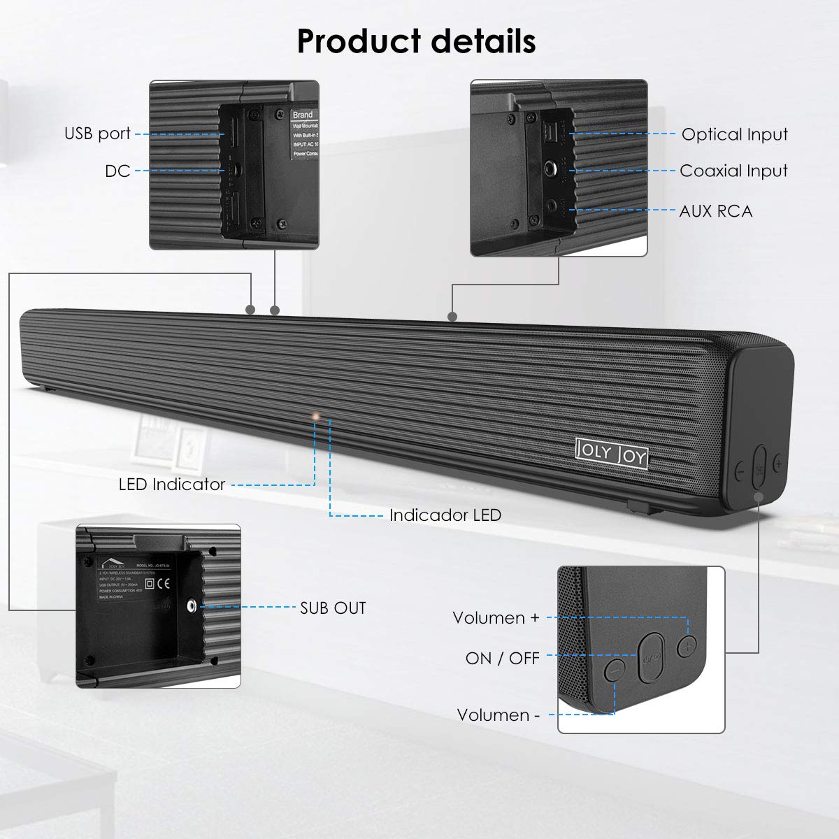 Sound Bars for TV, Joly Joy 80W TV Sound Bar Wireless Audio Speaker and Wired Home Theater Speaker System (Bluetooth 2.1-Channel, Remote Control, Wall Mountable)