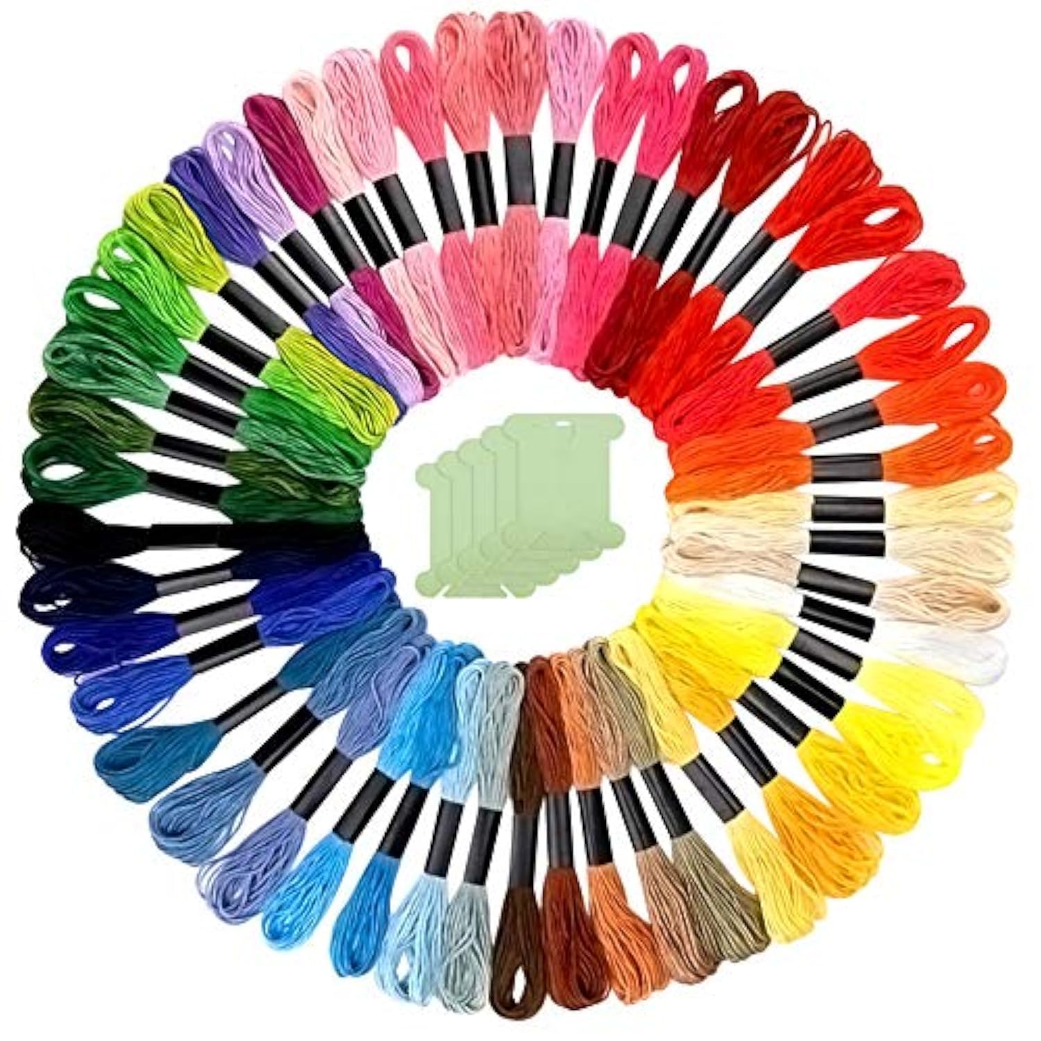 FEPITO 55 Pcs Rainbow Color Embroidery Floss Set - 50 Skeins Embroidery Thread and 5 Pcs Floss Bobbins for Friendship Bracelets, Cross Stitch, Craft