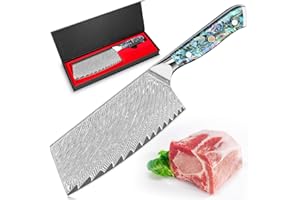8 Inch Nakiri Chef Knife, Damascus Steel Kitchen Chef's Knife Razor Sharp Meat Cleaver with Ergonomic Natural Resin Handle Co