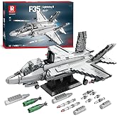 Denxxsi F-35 Fighter Jet Building Set, 1,490Pcs Military Aircraft Model Kit | Opening Cockpit, Internal Weapons Bay and Display Stand, STEM Gift for Adults and Teens 14+