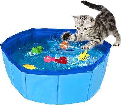 Katzen Pool 30x10cm Faltbare Katzenpool mit 6 Fischen Wasser Spielzeug Faltbarer Pool Interaktives Wasserspielzeug Katze Spielzeug für gelangweilte Indoor Katzen