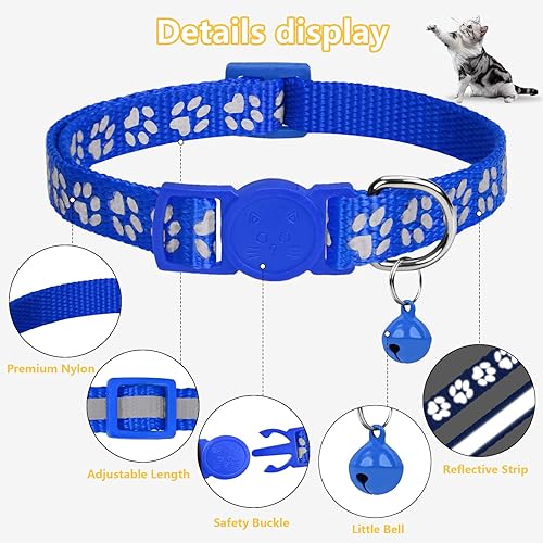 Taglory Reflective Cat Collar Breakaway with Bells, Pack Girl Boy Pet Cat  Collar Adjustable Inch, N