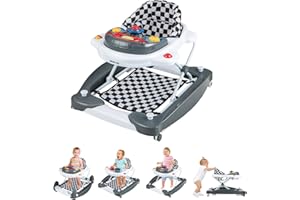 HONEY JOY Baby Walker, 6-in-1 Foldable Baby Walker and Bouncer Combo, Infant Activity Walker with Wheels, Adjustable Heights, Rocker, Music, Lights, Walker for Baby Boy Girl 7-14 Months (Gray)