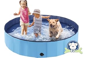 Eooqi Foldable Dog Bath Swimming Pool 63'' Plastic Kiddie Pool Professional Tub Collapsible Grooming Bathtub for Pets Kids Baby and Toddler, 63 x 12 Inches Blue