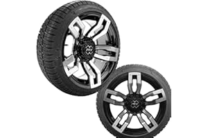 PROFORMX INNOVATION RE-IMAGINED ProFormX Velocity 14" Golf Cart Wheels and Tires Combo Package - Set of Four 205/30-14 Fusion Street Tires on 14x7 Machined/Black Rim. Fits Club Car, EZGO and Yamaha Carts w/Caps & Lugs