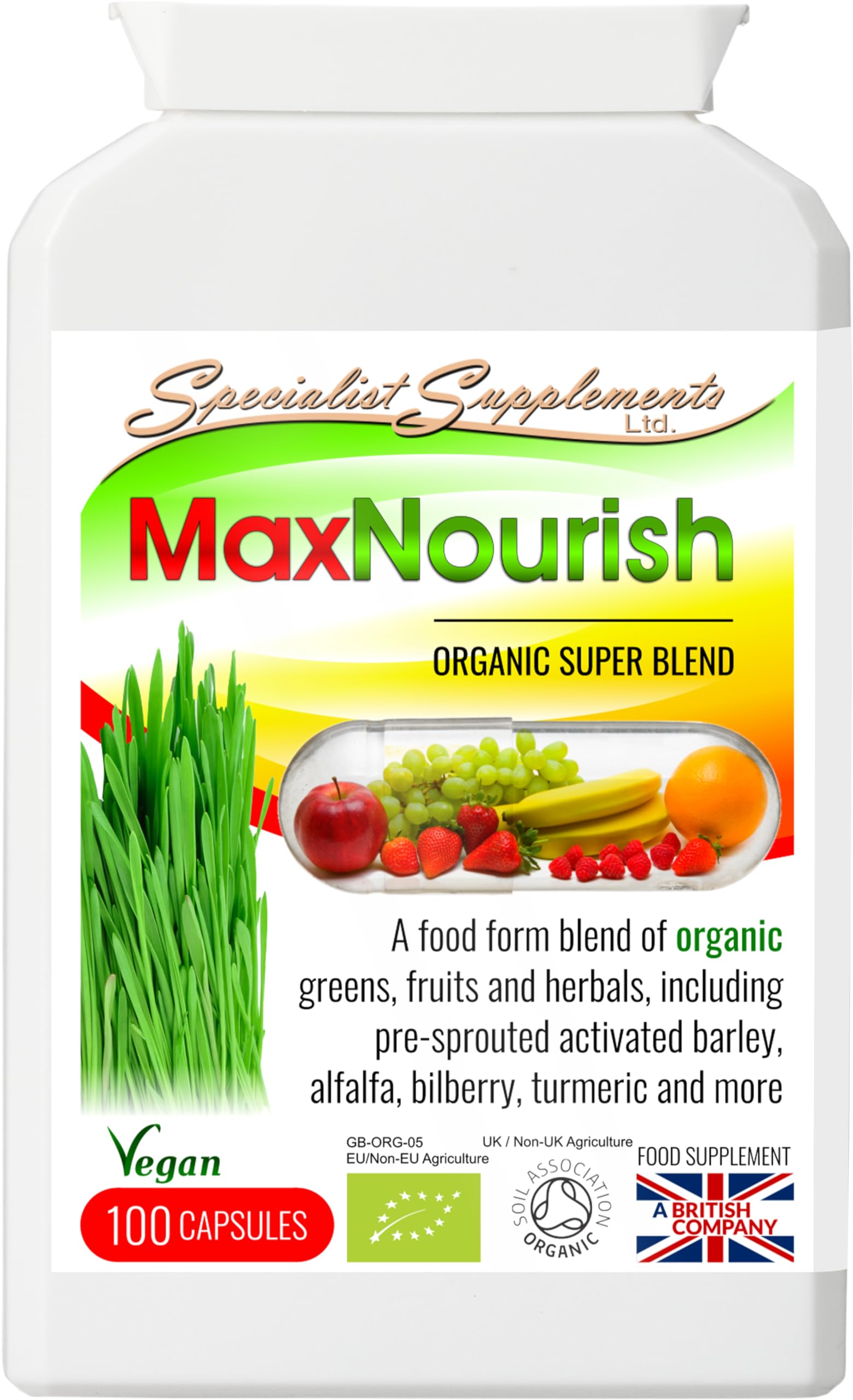 Specialist Supplements MaxNourish Organic 100 Capsules, (Pack of 1)