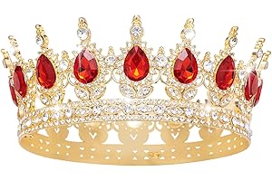 YOULDIANZI Queen Crown Rhinestone Wedding Crowns and Tiaras for Women Costume Party Hair Accessories Princess Birthday Crown Crystal Bridal Crown (Gold & Red Crown)