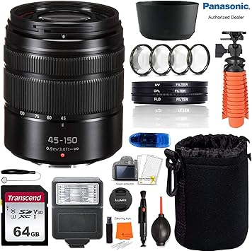 Amazon Com Panasonic Lumix G Vario 45 150mm F 4 5 6 Asph Mega O I S Lens Travel Accessory Bundle Incl Carrying Pouch Filter Macro Kits 64gb Memory Card W Card Reader Cleaning Starter Kit