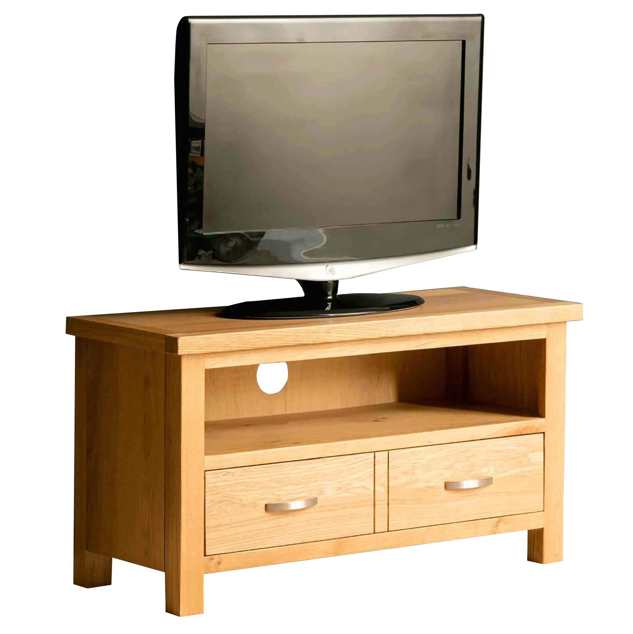 RoselandFurniture London Oak Small TV Unit | 90 cm Solid Wood Light Oak Television Cabinet Stand Suitable for TVs up to 40 inches for Living Room or Bedroom, Fully Assembled