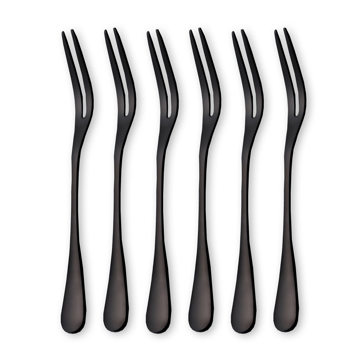6pcs Stainless Steel Fruit Forks Dessert Cake Forks Black Mini Salad