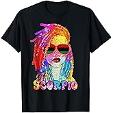 Scorpio Girl Loc'd Hair Art Zodiac Birthday Black Woman T-Shirt