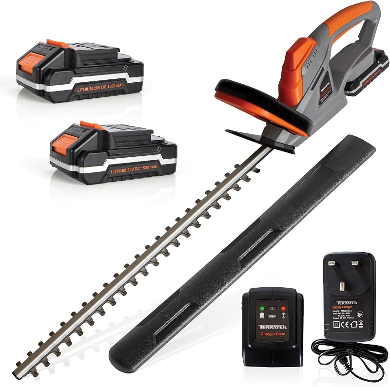 Terratek Cordless Hedge Trimmer 20V 51cm Blade 2 Batteries Charger Included