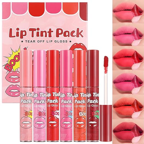 Peel Off Lipstick Set, 6PC Easy Peel & Reveal Lip Stain,Matte Lipstick & Lip Liner Long Lasting, Lip Tattoo Peel Off,Waterproof Formula, Transfer Proof Liquid Lipsticks