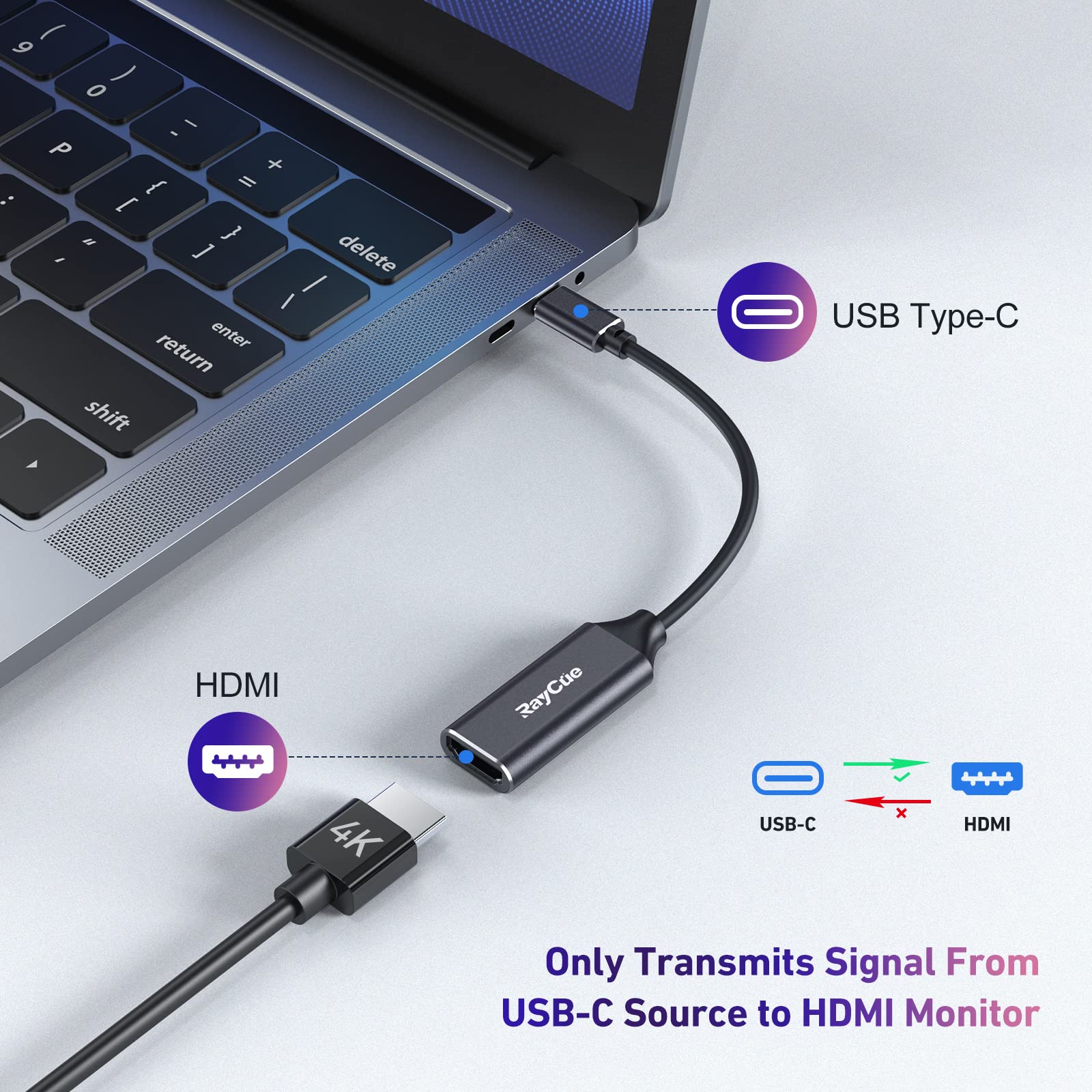 RayCue USB C to HDMI Adapter, 4K USB Type-C to HDMI Adapter （Thunderbolt 3/4） Compatible with iPhone 15 Pro/Max, MacBook Pro/Air, iPad Pro/Air, Samsung Galaxy S9/S8, Surface Book 2, XPS, and More