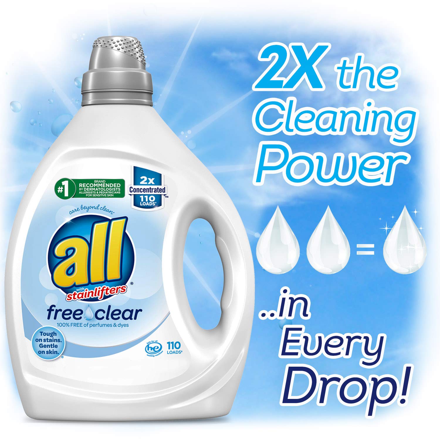 All Liquid Laundry Detergent, Free Clear for Sensitive Skin, 2X