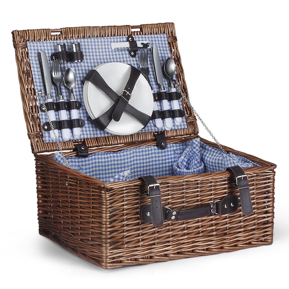 Picnic Basket For 4 Basket Hamper Set With Tableware Plates Blanket
