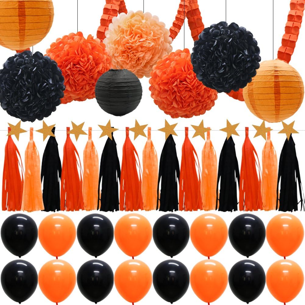 41pcs Party Decorations Supplies Kit - Paper Lanterns Balloons Tassels Hanging Garland Banner Tissue Pom Poms Flowers Clover Garland Paper Garland for Baby Showers Bridal Birthday Halloween Events: Home & Kitchen