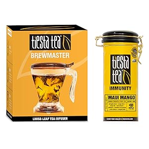 Tiesta Tea - Maui Mango Tin & Tea Infuser Set, Tea Set with Loose Leaf Herbal Tea Tin (Maui Mango) & 16 Ounce Bottom Dispensening Tea Infuser