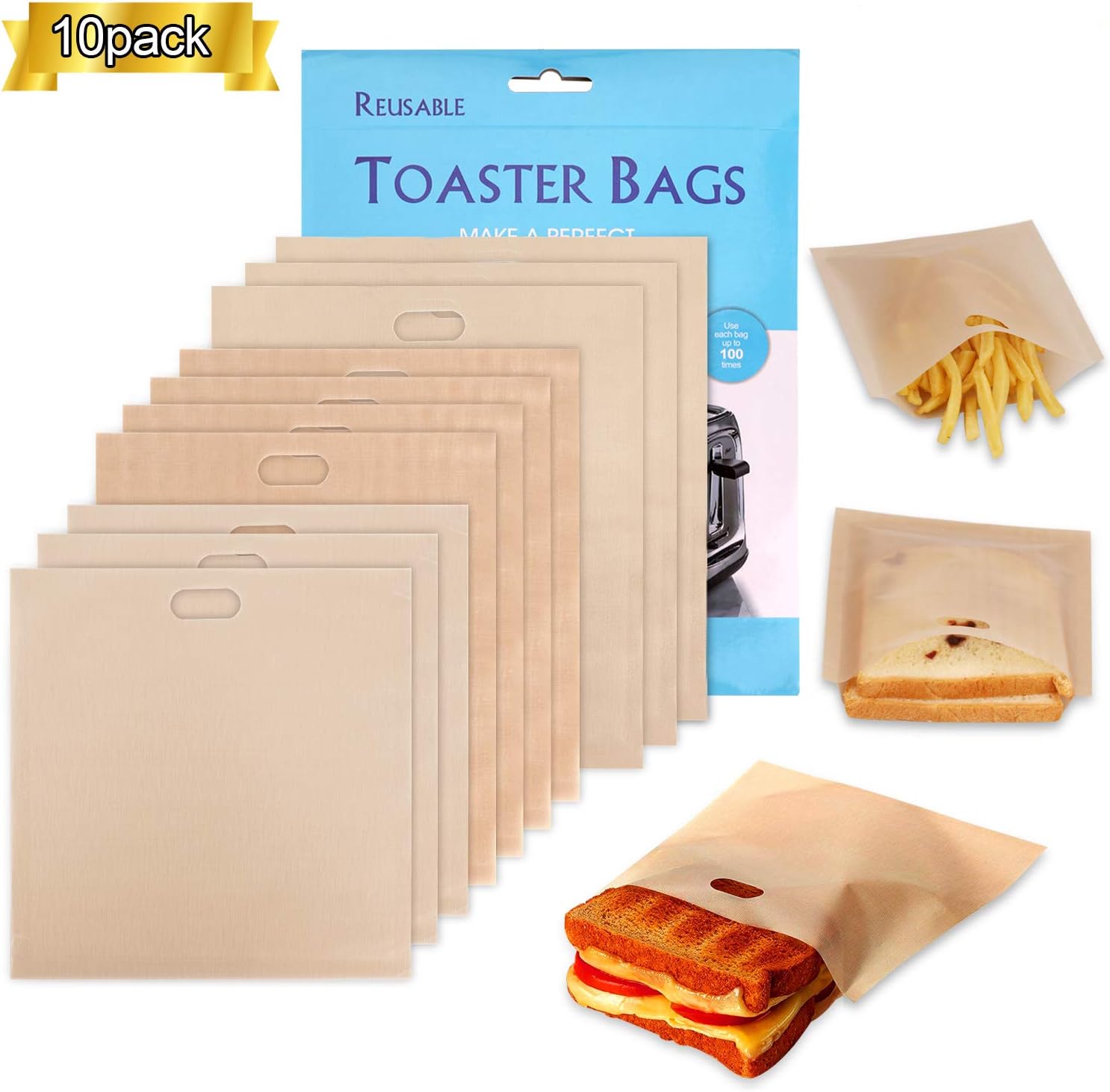 【10 Packs 】Samshow NonStick Heat Resistant Toaster Sandwich Bags