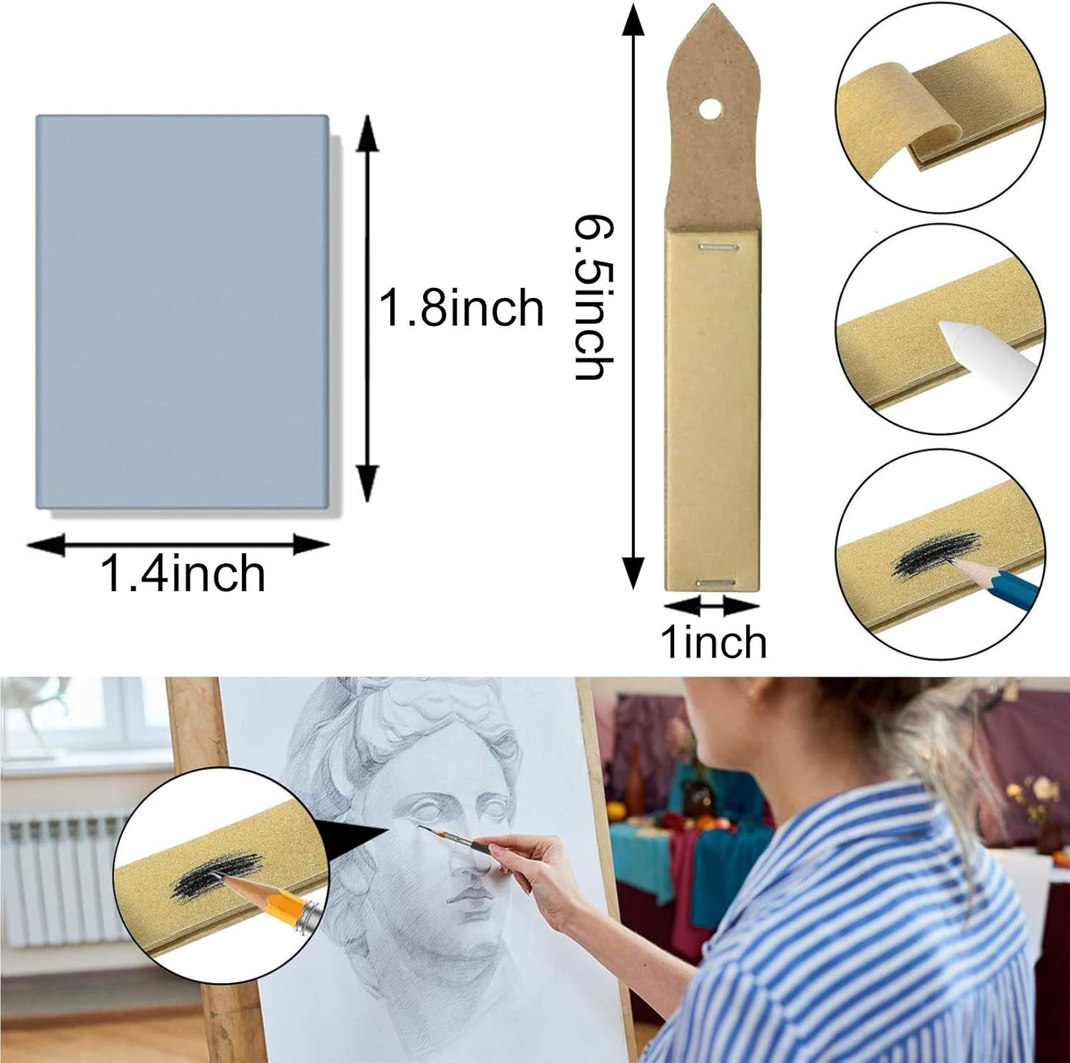 ANXEN 18 Pcs Blending Stumps Set for Drawing Tortillions Paper Art Blenders with 3 Kneaded Erasers, 1 Sandpaper Pencil Sharpener, Shading Pencils for Student Artist Charcoal Sketch Drawing Tools