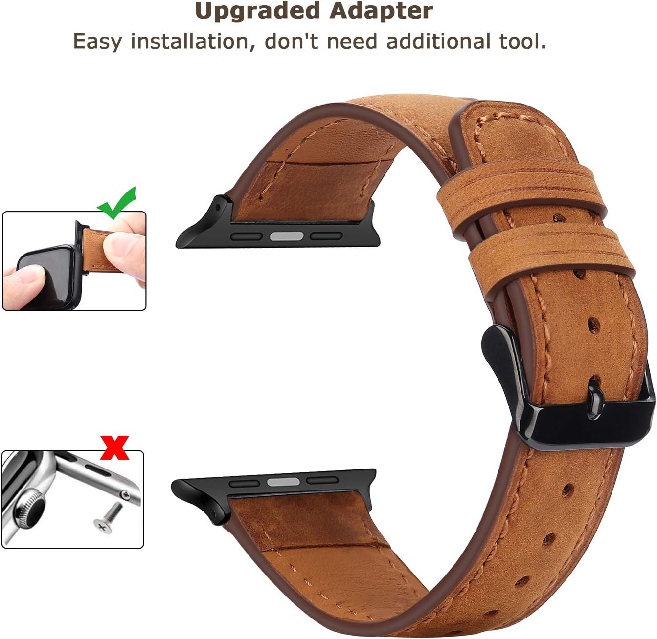 Tasikar Bands Compatible with Apple Watch Strap 42mm(Series 11/10) 41mm 40mm 38mm men Genuine Leather Replacement Bracelet Band Compatible with iWatch SE Series 11 10 9 8 7 6 5 4 3 - Image 4