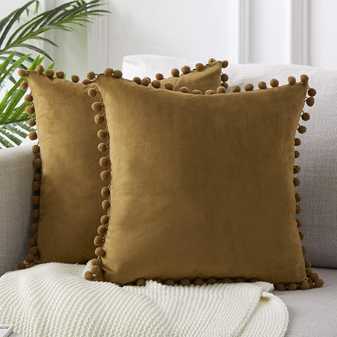 Topfinel Brown Velvet Cushion Covers 24x24 Inch Large Square Decorative
