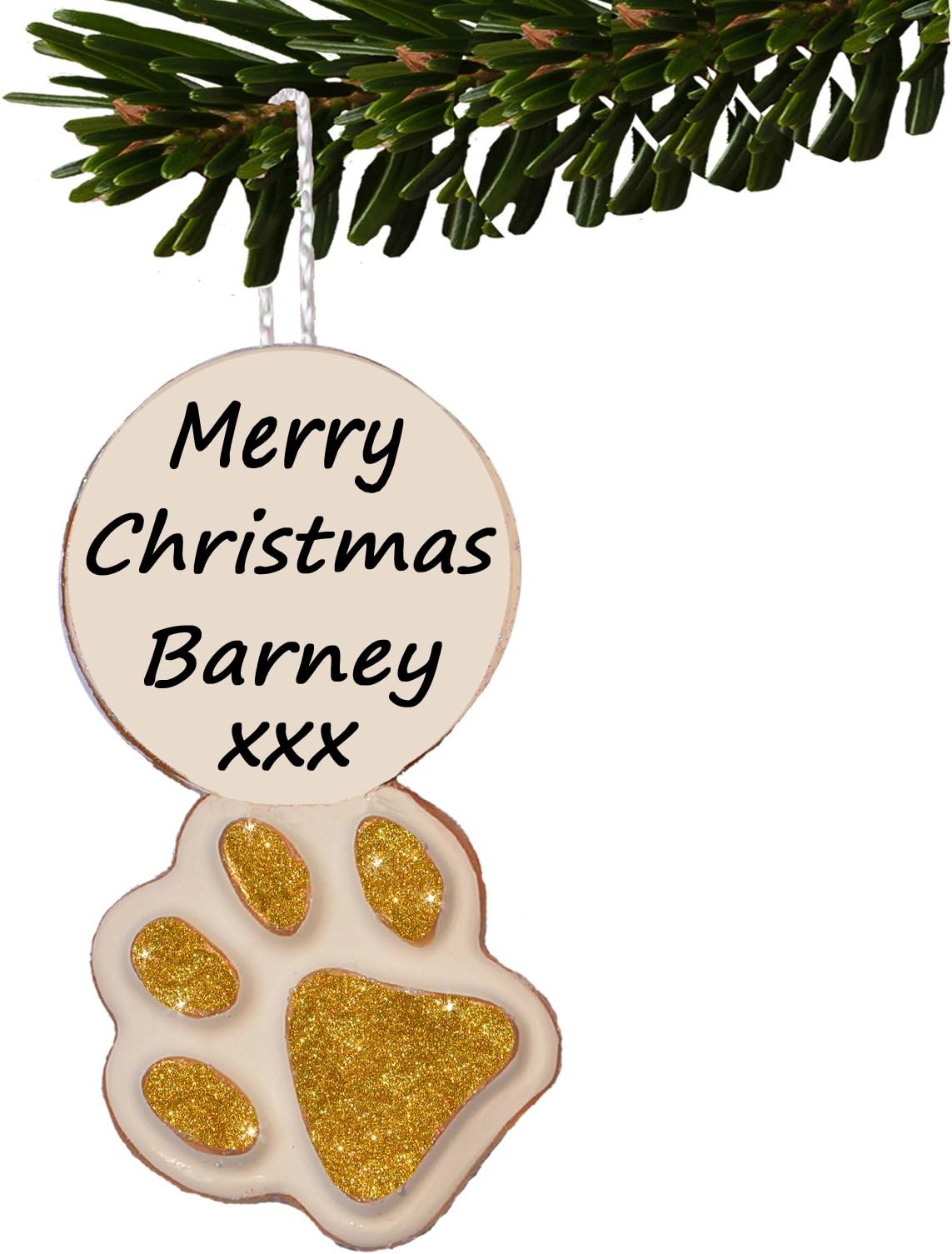 Truly for You Personalised Pet Paw Print Bauble, Gold Glitter, Fur baby Ornament Christmas Decoration