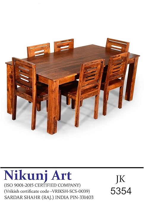 Nikunj Sheesham Wood Six Seater Dining Table Set for Home Living Room- Brown