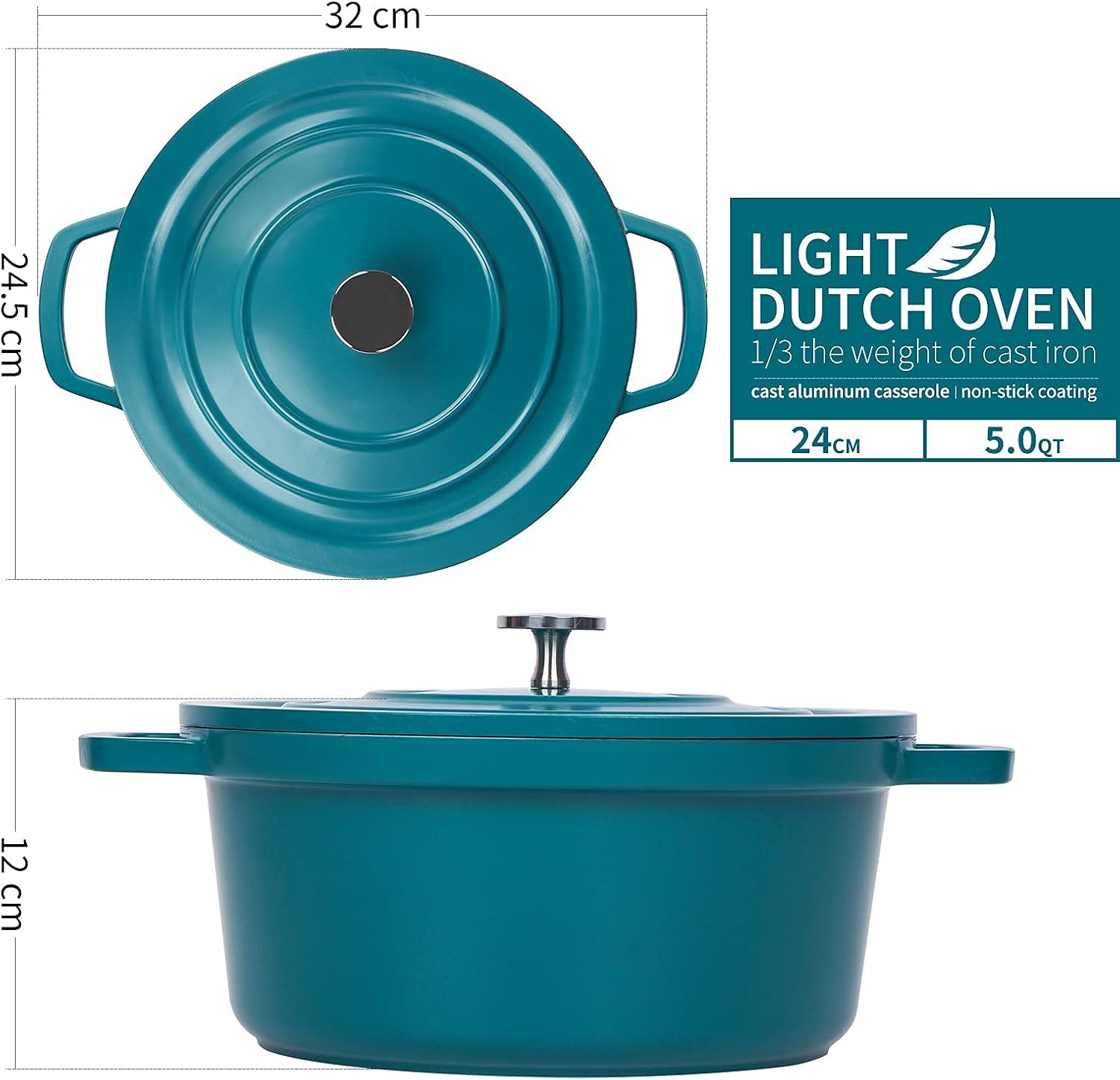 swiflon 5-QT Cast Aluminum Dutch Oven Casserole Skillet Cookware Pots Pans Saucepans Stockpots Nonstick Pot Braiser Pans with Lid: Kitchen & Dining