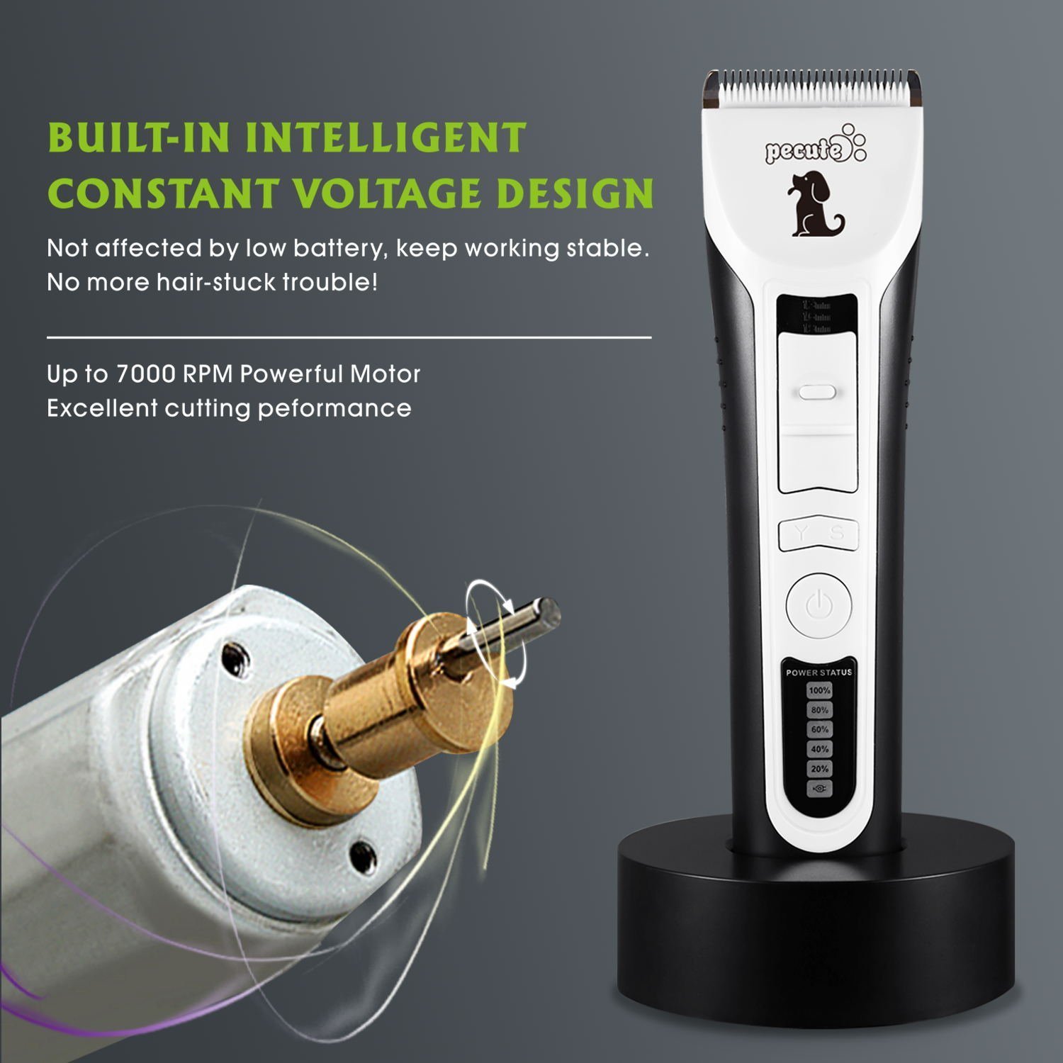 Dog Grooming Clippers Professional Pet Clipper Trimmer Kit Silent Cordless Rechargeable Low Noise for Dogs Cats Horses Animal, 480 Minutes Life, 5 LED Indications