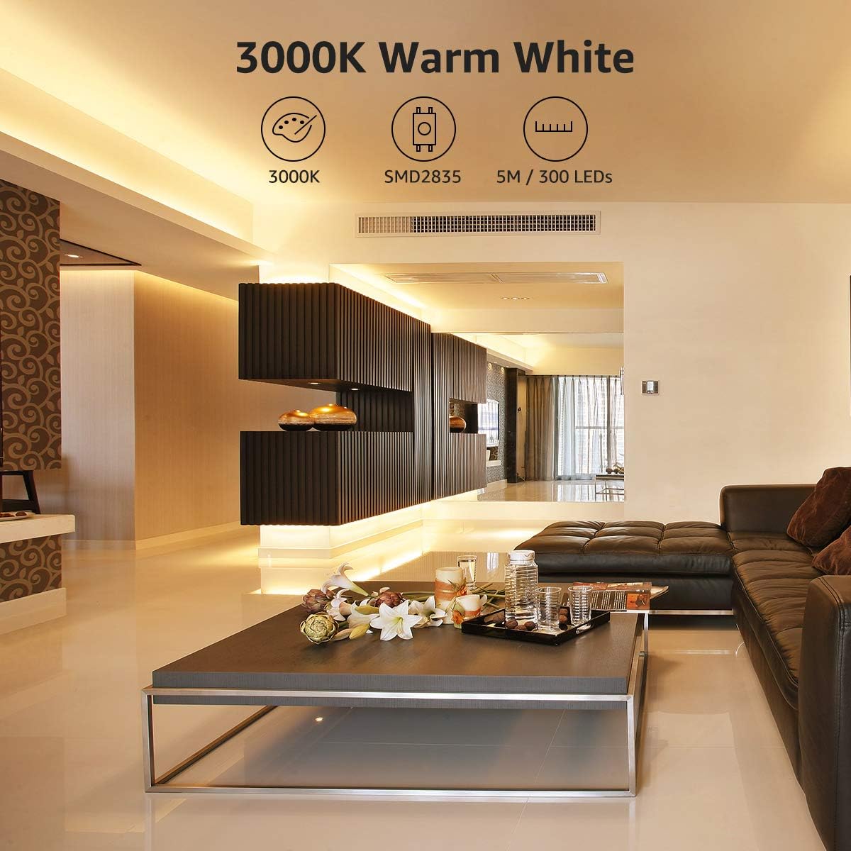 Lepro Warm White LED Strip Lights 5M (No Plug, Striplight Only), 300 LEDs, 2300lm, 3000K - Image 4