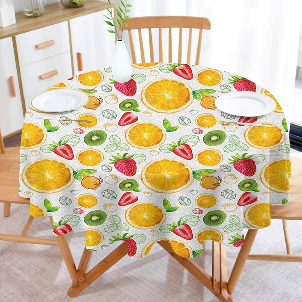 ScottDecor Fruits Round tablecloths for Parties Citrus Kiwi Lemon