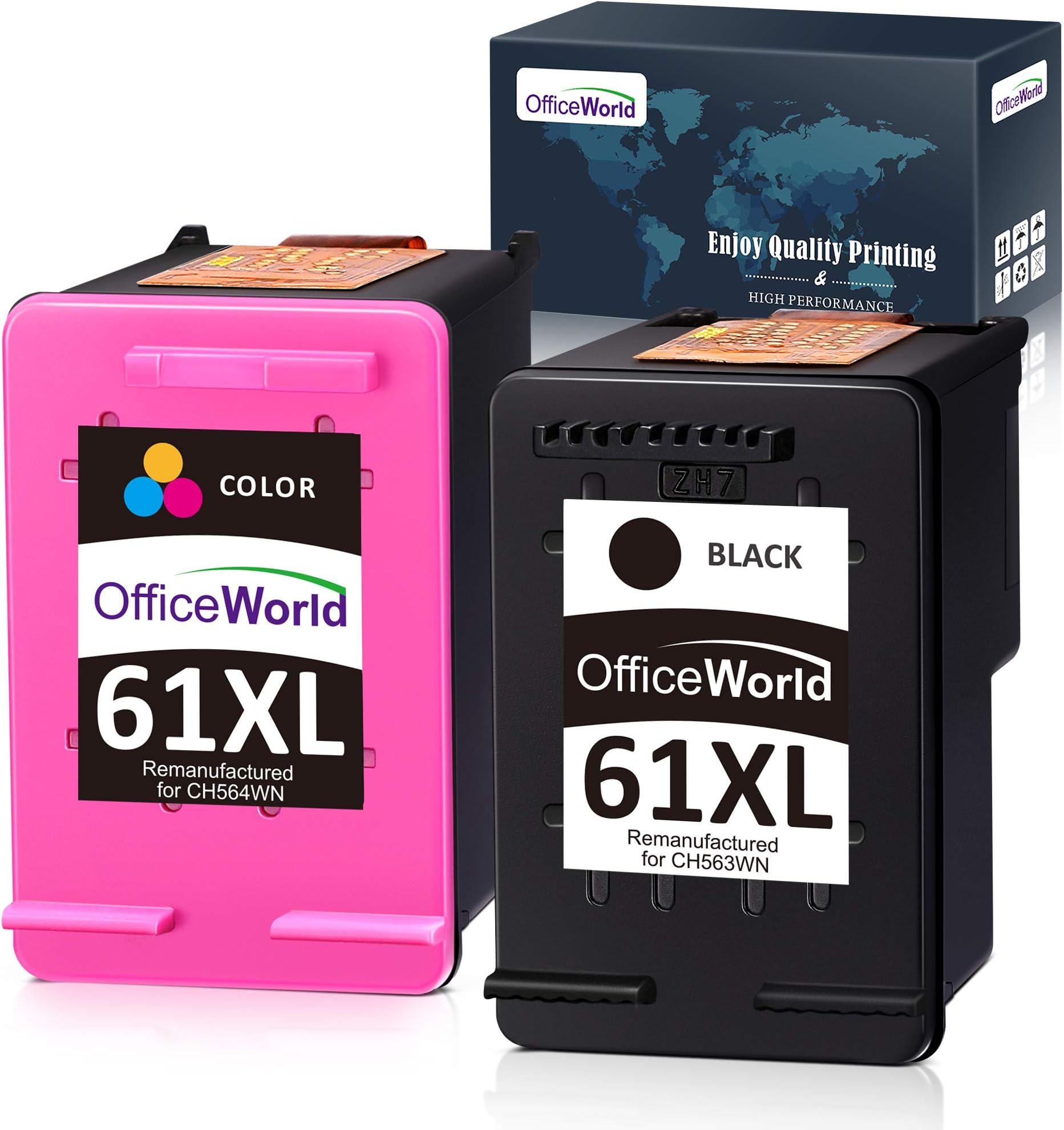 OfficeWorld Remanufactured Ink Cartridge Replacement for HP 61 61XL for HP Envy 4500 5530 5534 4502 Deskjet 2540 1010 1000 2541 2542 3050A OfficeJet 4630 4635, High Yield (1 Black + 1 Tri-Color)