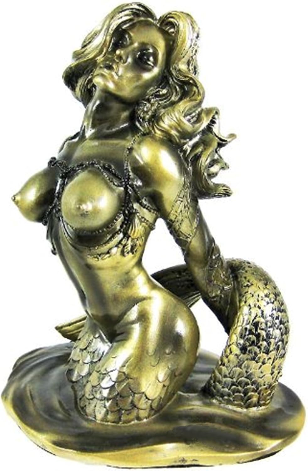 PTC 7.75 Inch Half Mermaid Bust and Breast Resin Statue Figurine