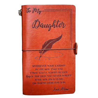To My Daughter Leather Journal from Mom - Enjoy the Ride and Never Forget the Way Home Notebook - 120 Page Travel Diary Journal Sketch Book Graduation