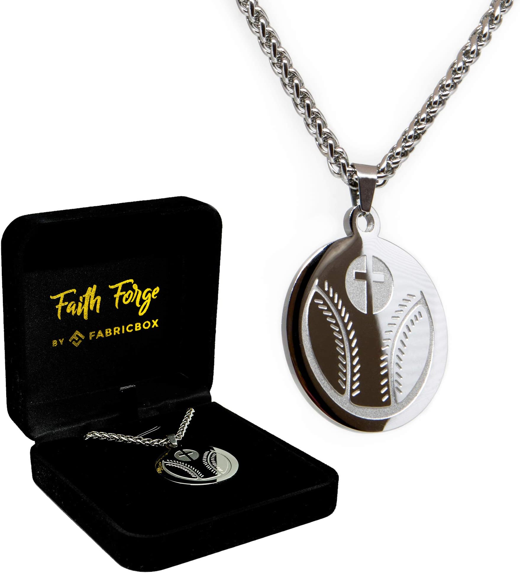 Luke 1:37 Baseball Cross Necklace and Pendant Stainless Steel for Athletes with Bible Quote Prayer | Christian Gift for Boys and Girls Smaller Size