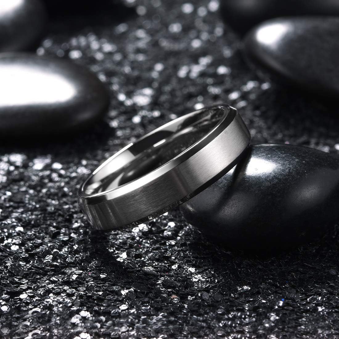 King Will 4mm/6mm/8mm Stainless Steel Ring Matte Finish & Polished Beveled Edge with I Love You|