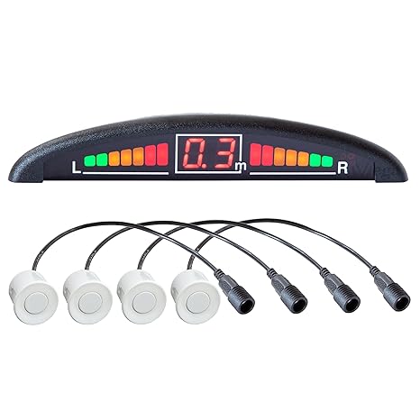 VSG® Premium Einparkhilfe mit Farb-Display und eingebauten Pieper inklusiv 4 Sensoren in weiß für vorne