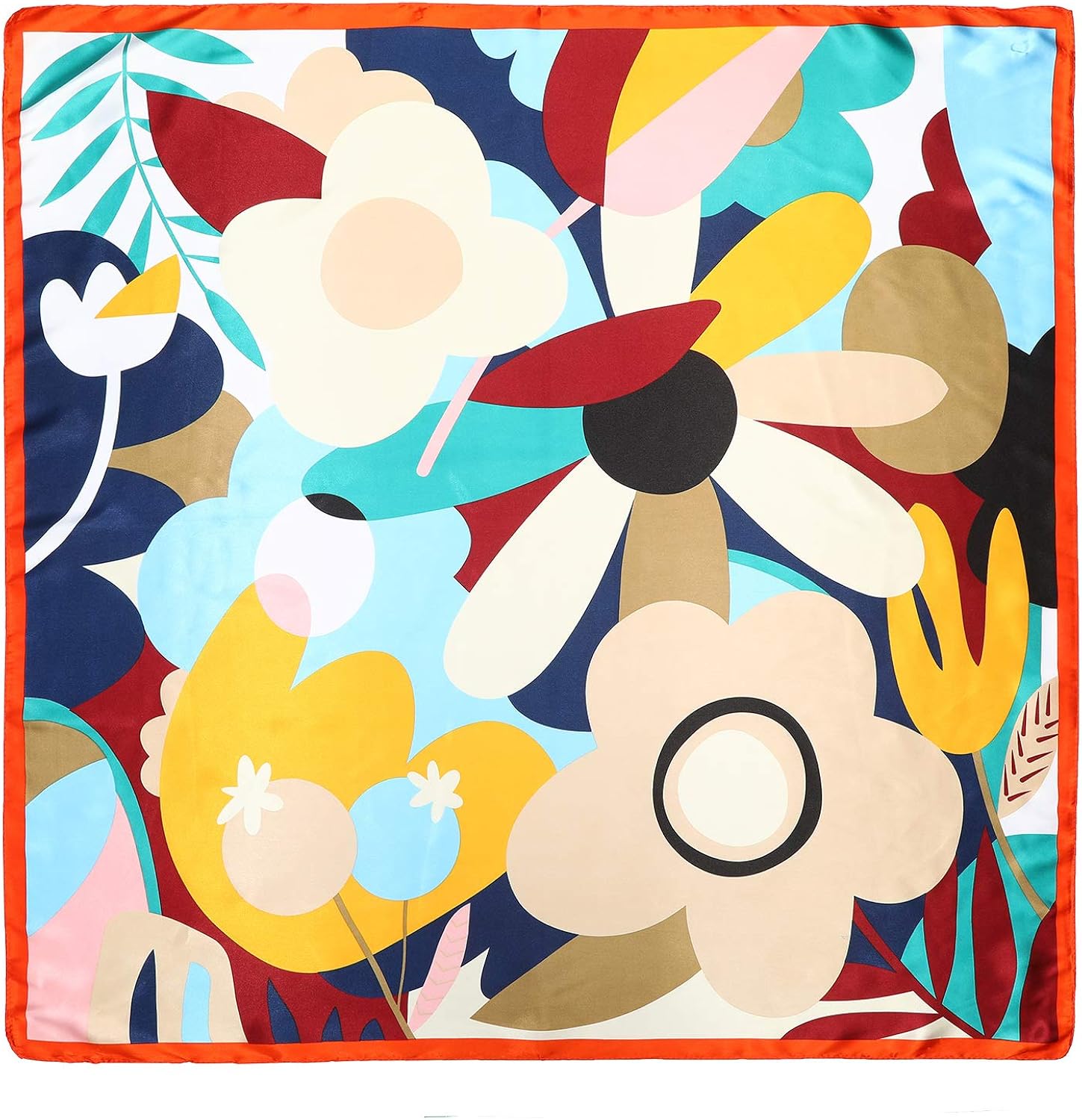 35” Large Satin Square Head Scarf - 2Pcs Silk Like Floral Head Scarves Square Satin Hair Scarf Bandanas for Women (Flower(Red/Yellow)) at  Women’s Clothing store