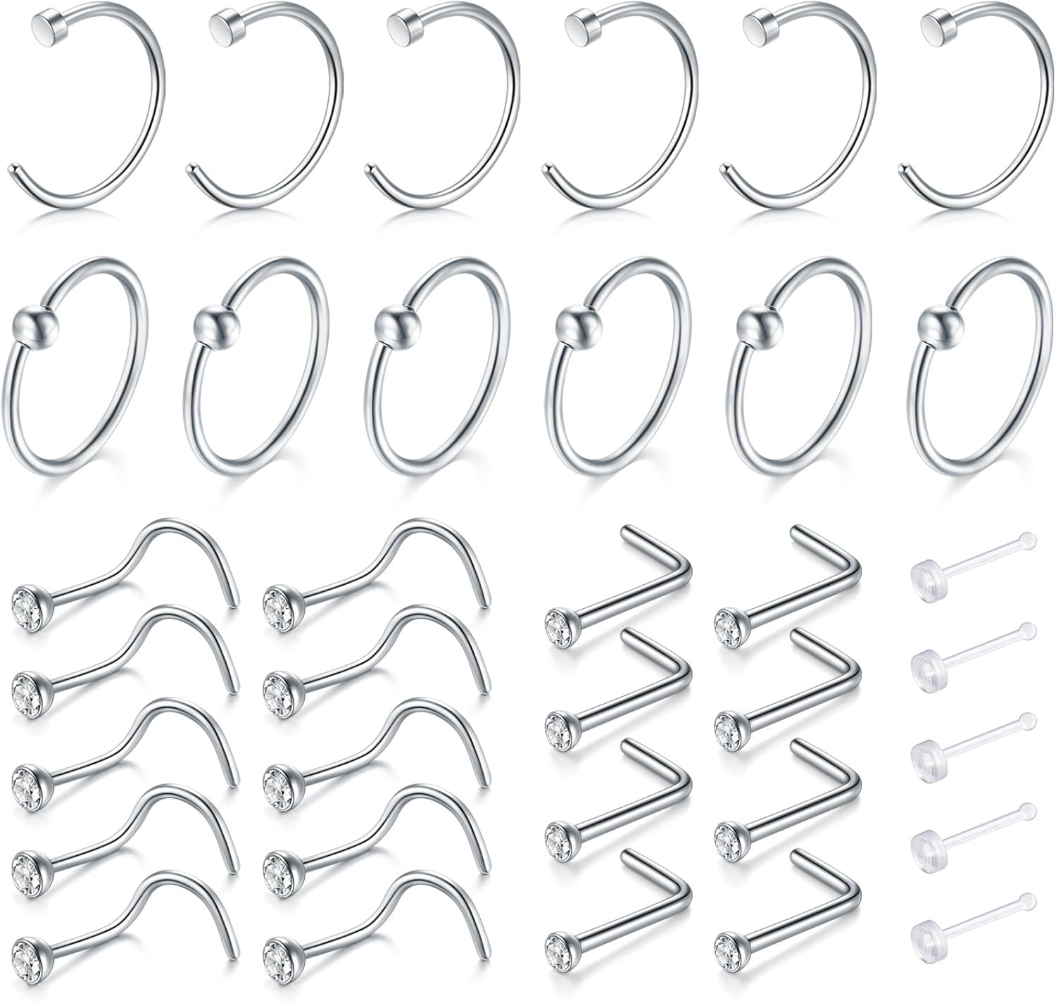 Zolure Surgical Steel 18 Gauge Nose Hoop Rings Nose Pin Bone Stud L Shape Nose Screw Piercing