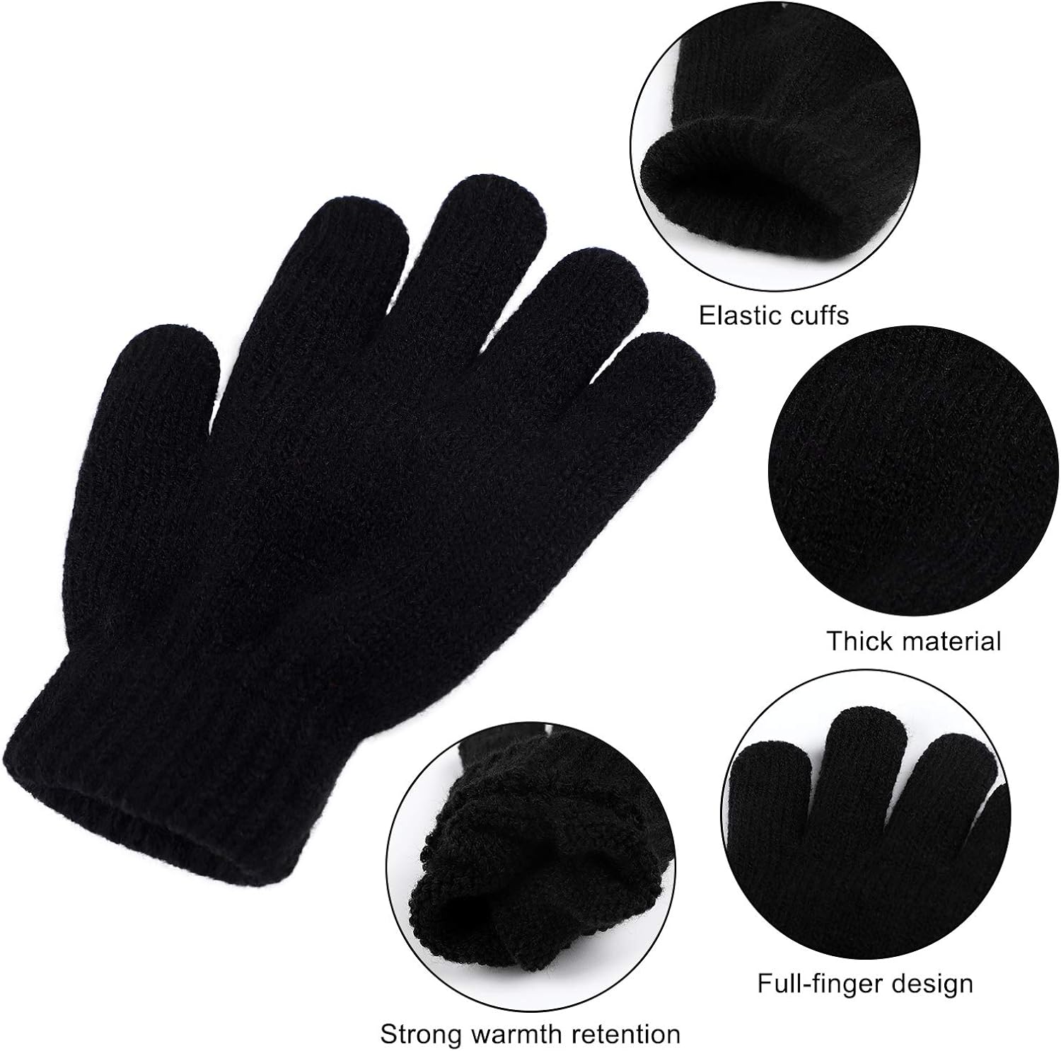 Cooraby 3 Pairs Kid's Winter Gloves Thick Cashmere Warm Knitted Gloves Children Cold Weather Gloves: Clothing