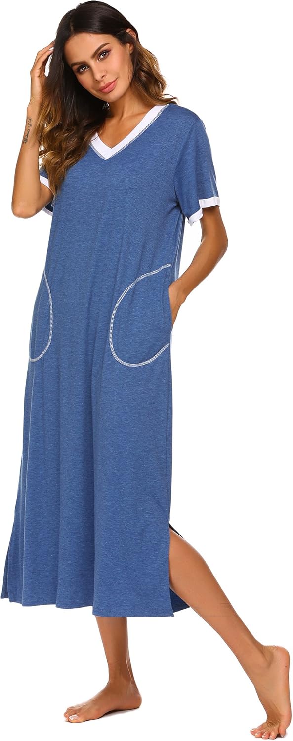 Ekouaer Loungewear Long Nightgown Women's Ultra-Soft Nightshirt Full Length Sleepwear with Pocket at  Women’s Clothing store