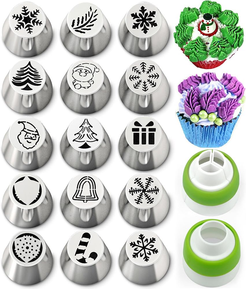 Russian Piping Tips Set - Weetiee New Design Cake Decorating Supplies Tools Kit - 15 Russian Icing Tips & 2 Couplers for Cakes Cupcakes Cookies, Gifts for Mom & Daughter Baker